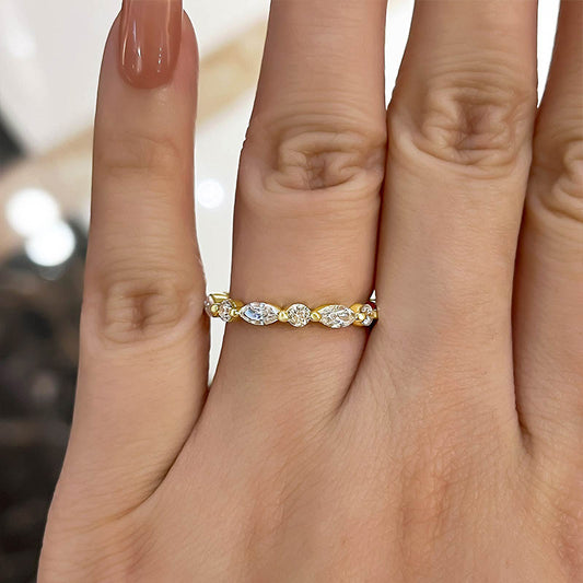 1.5Ct Marquise & Round Cut Band 925 Silver Two-Tone