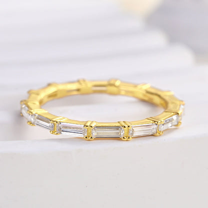 925 Silver Gold Plated 2ct Emerald Cut Diamond Band