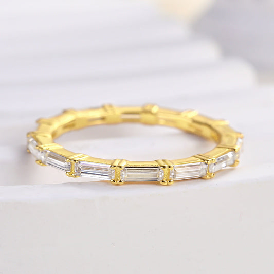 925 Silver Gold Plated 2ct Emerald Cut Diamond Band