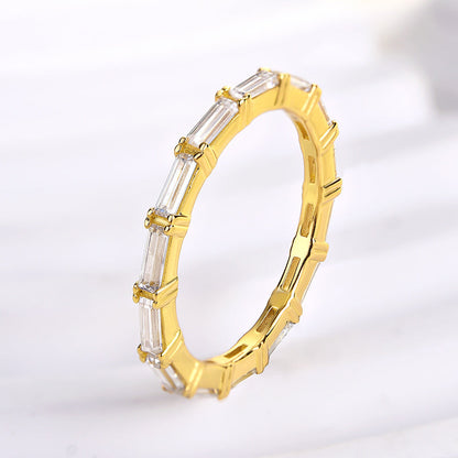 925 Silver Gold Plated 2ct Emerald Cut Diamond Band
