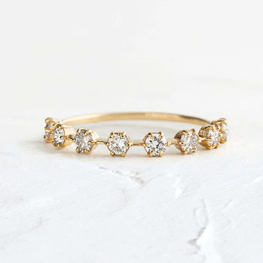 925 Silver Gold Plated 0.5ct Round Diamond Wedding Band
