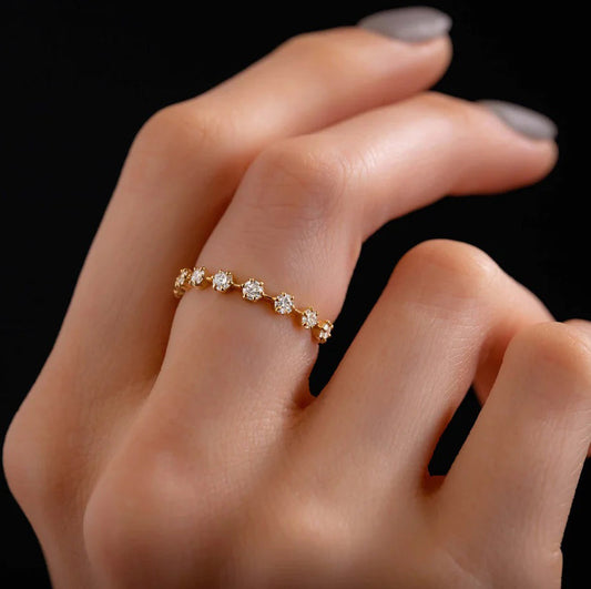 925 Silver Gold Plated 0.5ct Round Diamond Wedding Band