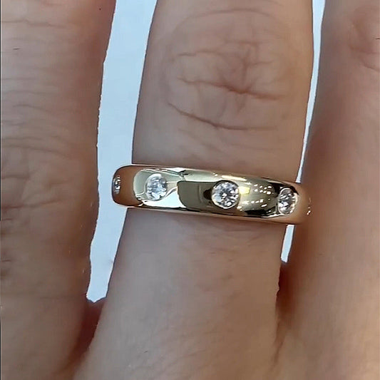 925 Silver Gold Plated 0.4ct Round Diamond Wedding Band