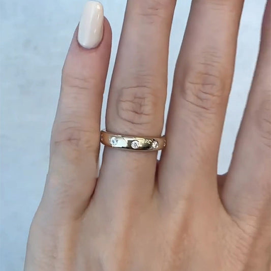 925 Silver Gold Plated 0.4ct Round Diamond Wedding Band