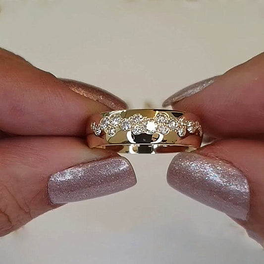 Precious Yellow Gold Round Cut Wide Wedding Band