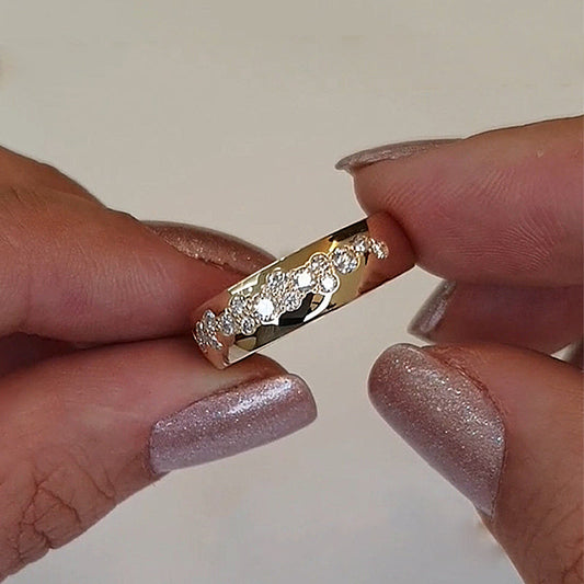 Precious Yellow Gold Round Cut Wide Wedding Band