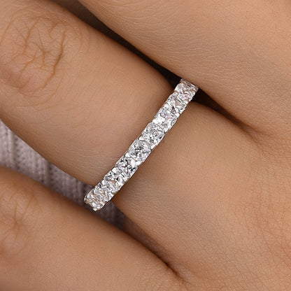 925 Silver White Gold Plated 1ct Radiant Cut Diamond Band