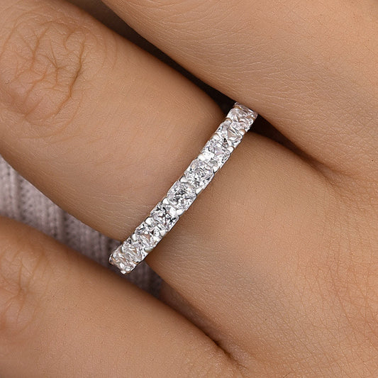 925 Silver White Gold Plated 1ct Radiant Cut Diamond Band