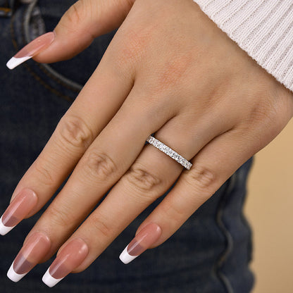 925 Silver White Gold Plated 1ct Radiant Cut Diamond Band