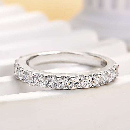 925 Silver White Gold Plated 1ct Radiant Cut Diamond Band