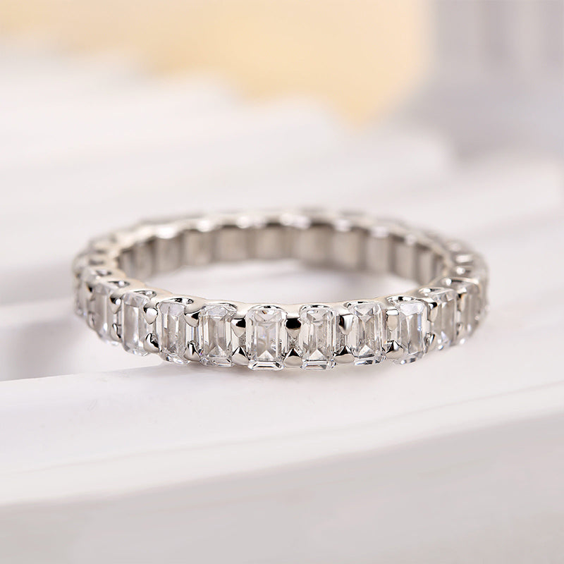925 Silver Two-Tone 2.5ct Emerald Cut Diamond Band