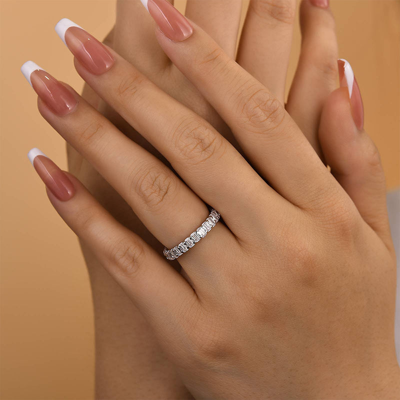 925 Silver Two-Tone 2.5ct Emerald Cut Diamond Band