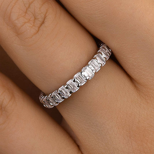 925 Silver Two-Tone 2.5ct Emerald Cut Diamond Band