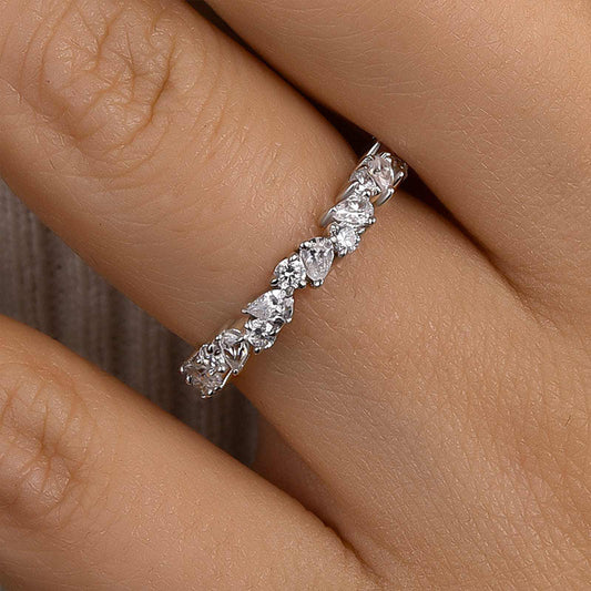 1.5Ct Pear & Round Cut Diamond Sterling Silver Band Ring