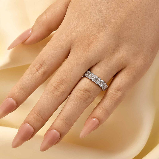 7.5Ct Cushion Cut Simulated Diamond Eternity Wedding Band in Sterling Silver