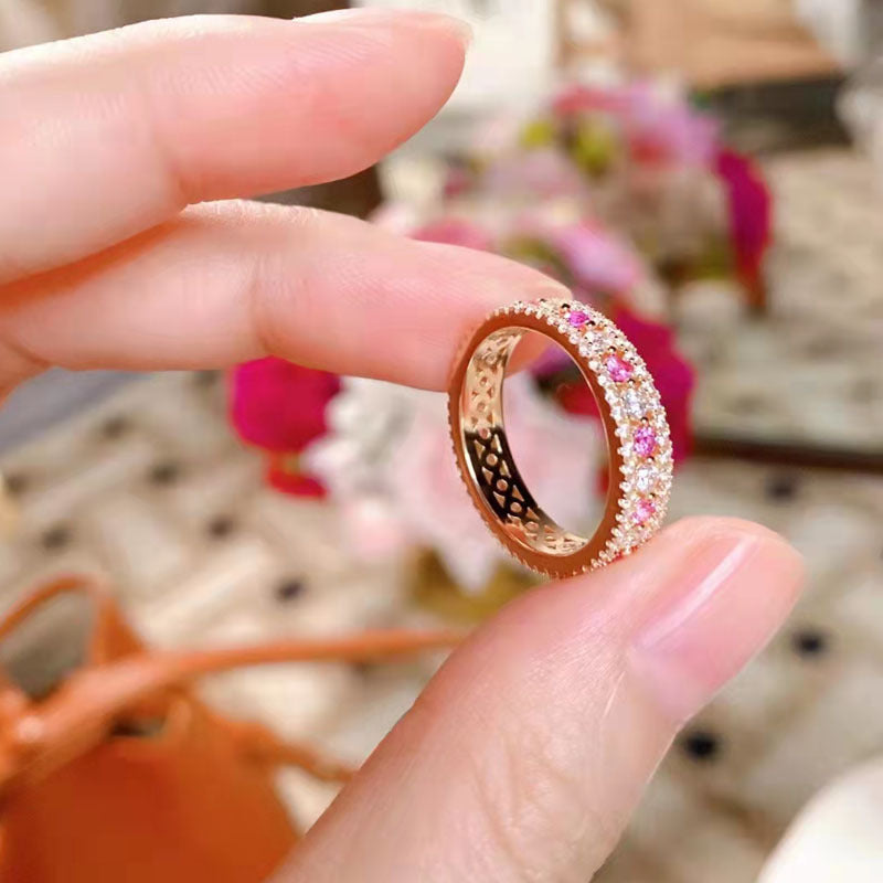 925 Silver Rose Gold Plated 2ct White & Pink Diamond Band