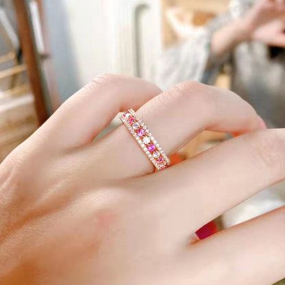 925 Silver Rose Gold Plated 2ct White & Pink Diamond Band