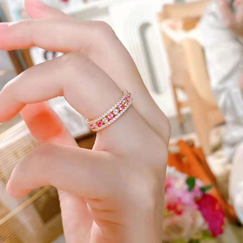 925 Silver Rose Gold Plated 2ct White & Pink Diamond Band