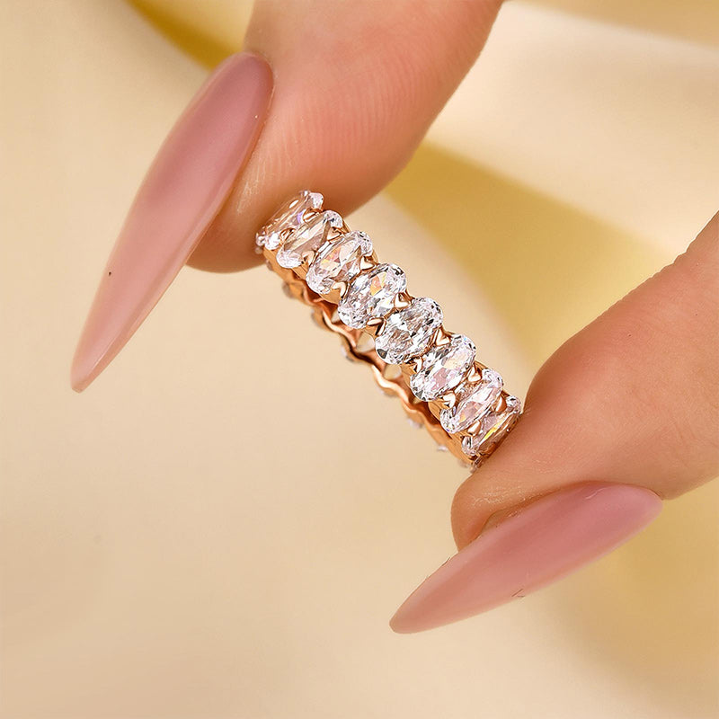6.5Ct Oval Cut Diamond Band 925 Silver Three Gold Options