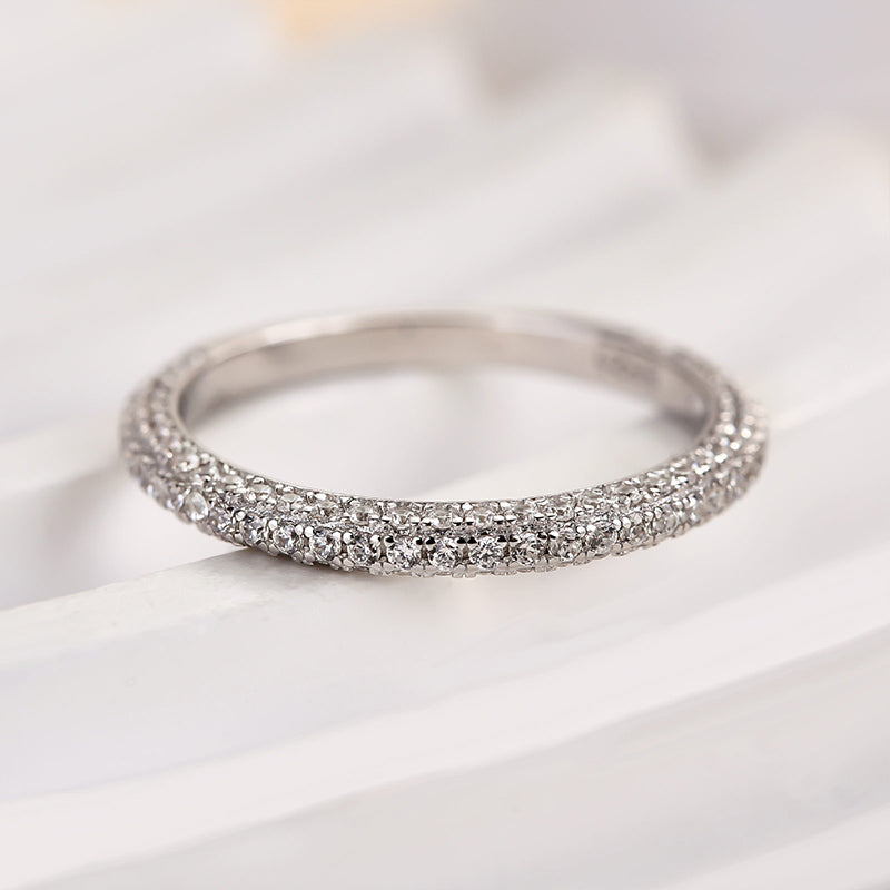 1Ct Round Cut Diamond Band 925 Silver Two-Tone