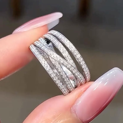 925 Silver White Gold Plated Round Cut Diamond Band