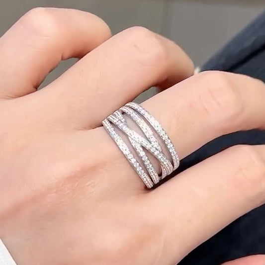 925 Silver White Gold Plated Round Cut Diamond Band
