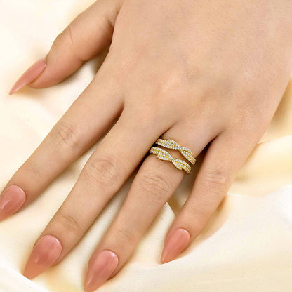 925 Sterling Silver 18K Two Tone Plated 0.5ct Simulated Diamond Wedding Band