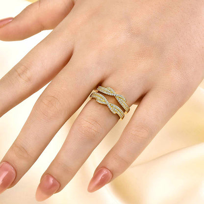 925 Sterling Silver 18K Two Tone Plated 0.5ct Simulated Diamond Wedding Band