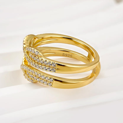 925 Sterling Silver 18K Two Tone Plated 0.5ct Simulated Diamond Wedding Band