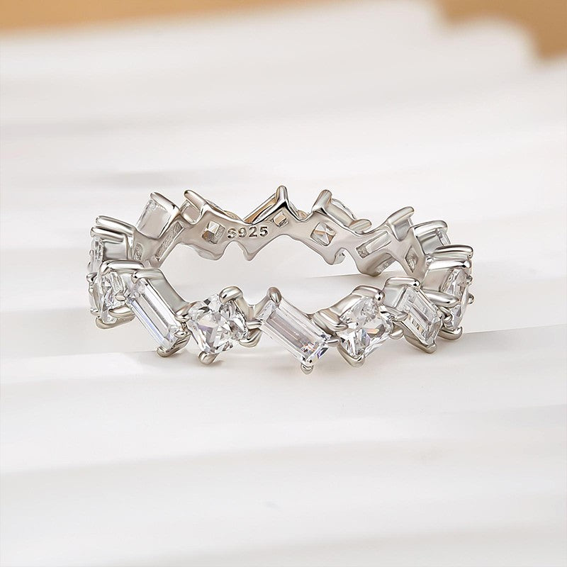 925 Silver White Gold Plated 2.8ct Mixed Cut Diamond Band