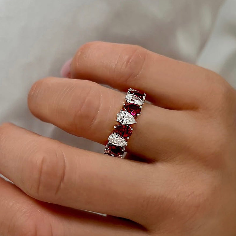 925 Silver White Gold Plated 8ct Pear Cut Color Diamond Band