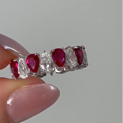 925 Silver White Gold Plated 8ct Pear Cut Color Diamond Band