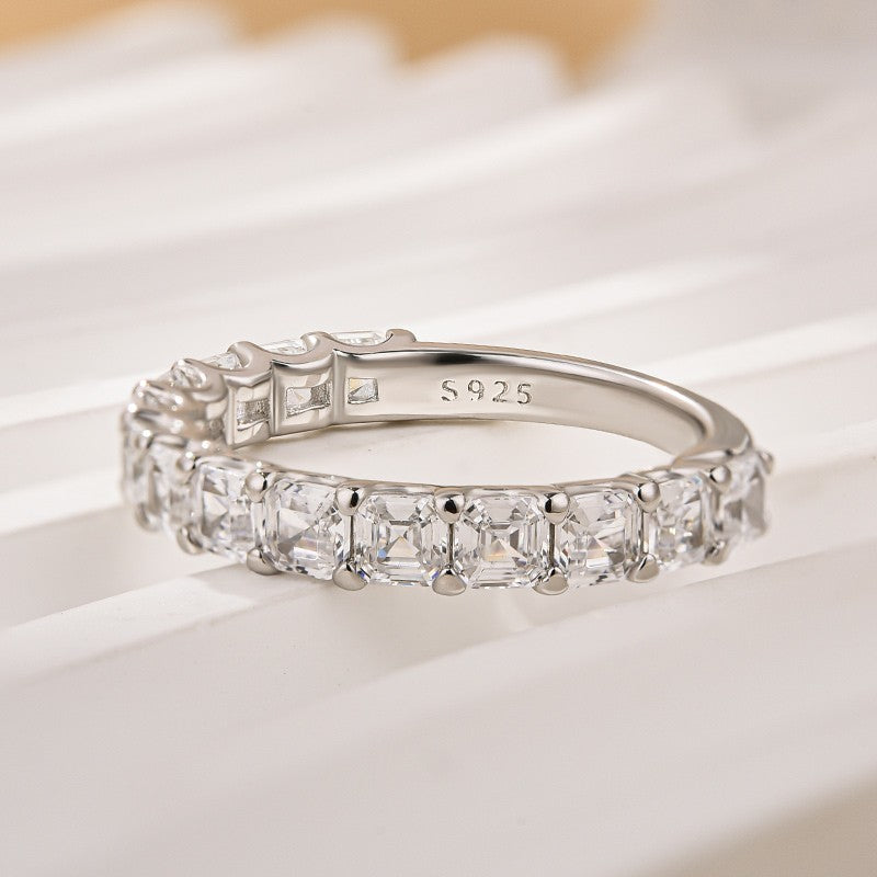 925 Silver Two-Tone 1.4ct Asscher Cut Diamond Band