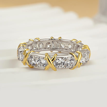 1.3Ct Round Cut Two-Tone X Wedding Band 925 Silver