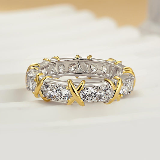 1.3Ct Round Cut Two-Tone X Wedding Band 925 Silver
