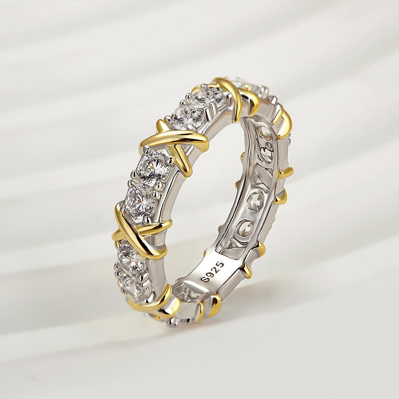 1.3Ct Round Cut Two-Tone X Wedding Band 925 Silver