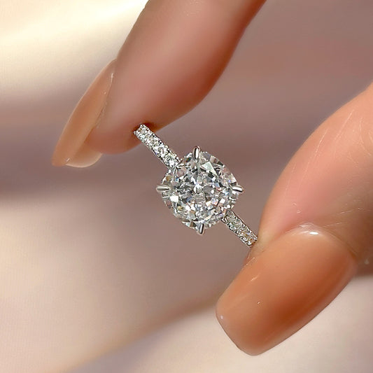 3Ct Cushion Simulated Diamond Ring 925 Silver Rhodium Plated