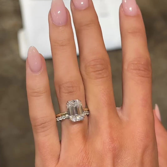 11.5Ct Emerald Cut Diamond Ring Two-Tone Gold Set