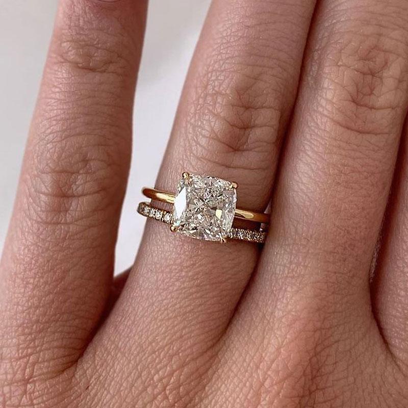 3Ct Cushion Cut Simulated Diamond Bridal Set – Sterling Silver White/Yellow Gold