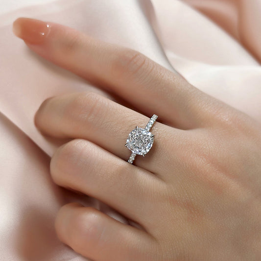 3Ct Cushion Simulated Diamond Ring 925 Silver Rhodium Plated