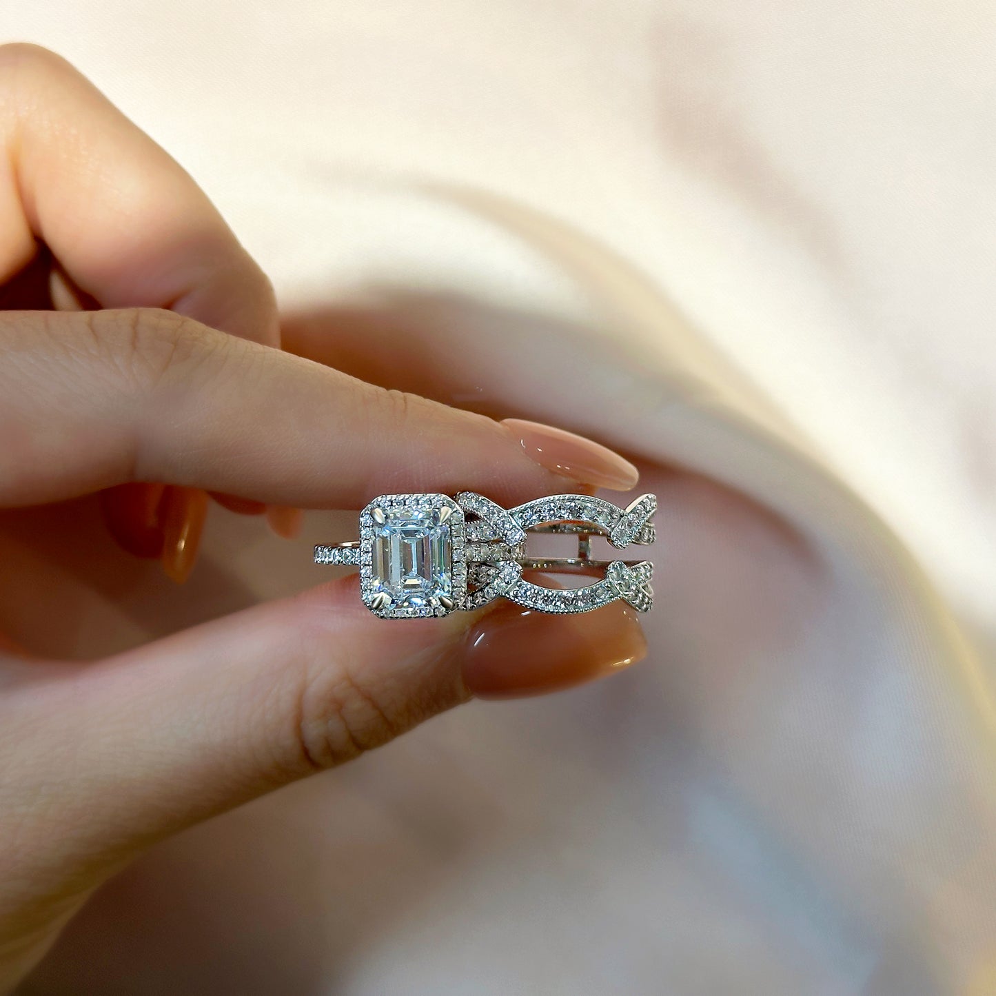 3Ct Emerald Cut Diamond Ring with 1Ct Band