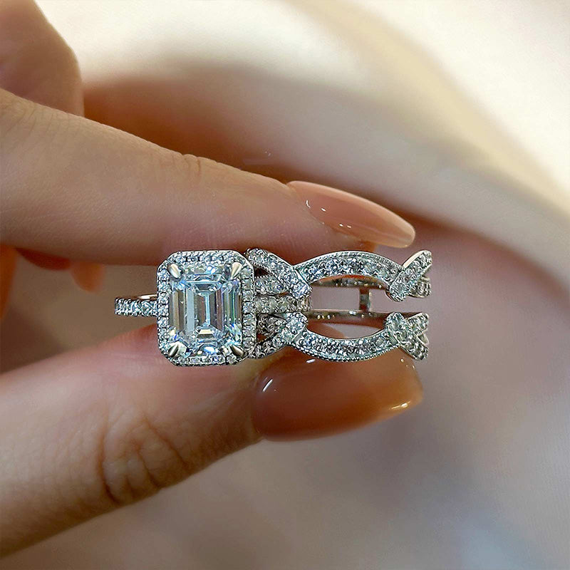 3Ct Emerald Cut Diamond Ring with 1Ct Band