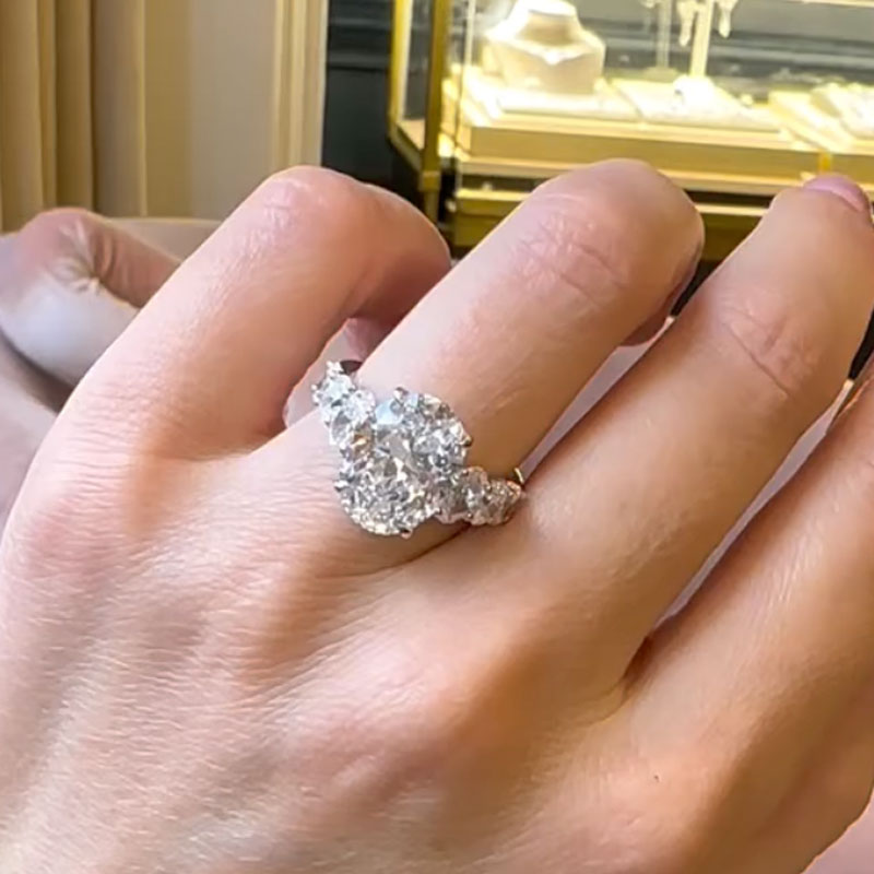 6.5 Carat Oval Cut Diamond Graduated Halo Ring
