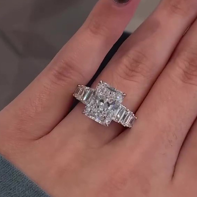 Luxury 7 Carat Radiant Cut Engagement Ring Sterling Silver