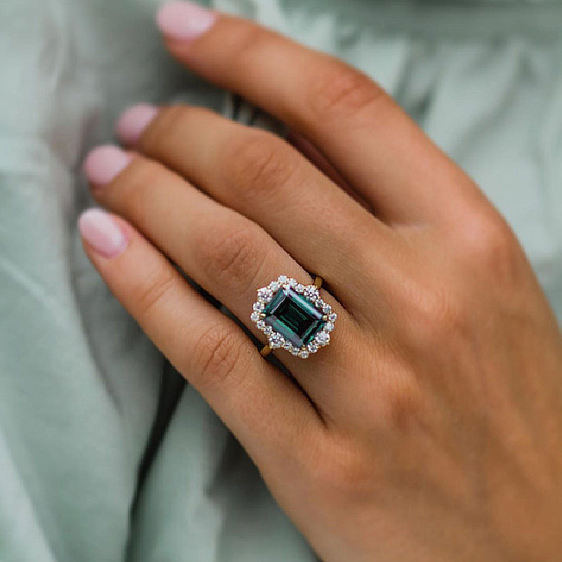 3 Carat Emerald Cut Green Gemstone Engagement Ring