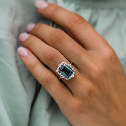 3 Carat Emerald Cut Green Gemstone Engagement Ring
