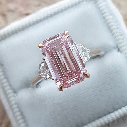 6.0ct Emerald Cut Morganite Pink Ring in 925 Silver & Dual Gold