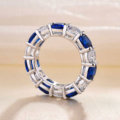 8.0Ct Blue & White Sapphire Wedding Band - 18K White Gold Plated