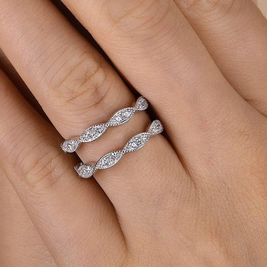 1.0Ct Round Cut Simulated Diamond Band - 18K White Gold Plated