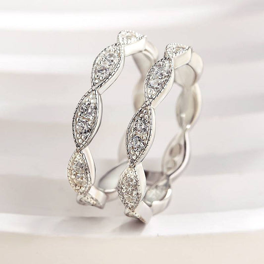 1.0Ct Round Cut Simulated Diamond Band - 18K White Gold Plated